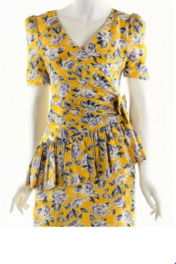 Stunning Yellow Floral Silk Peplum Pencil Cocktail