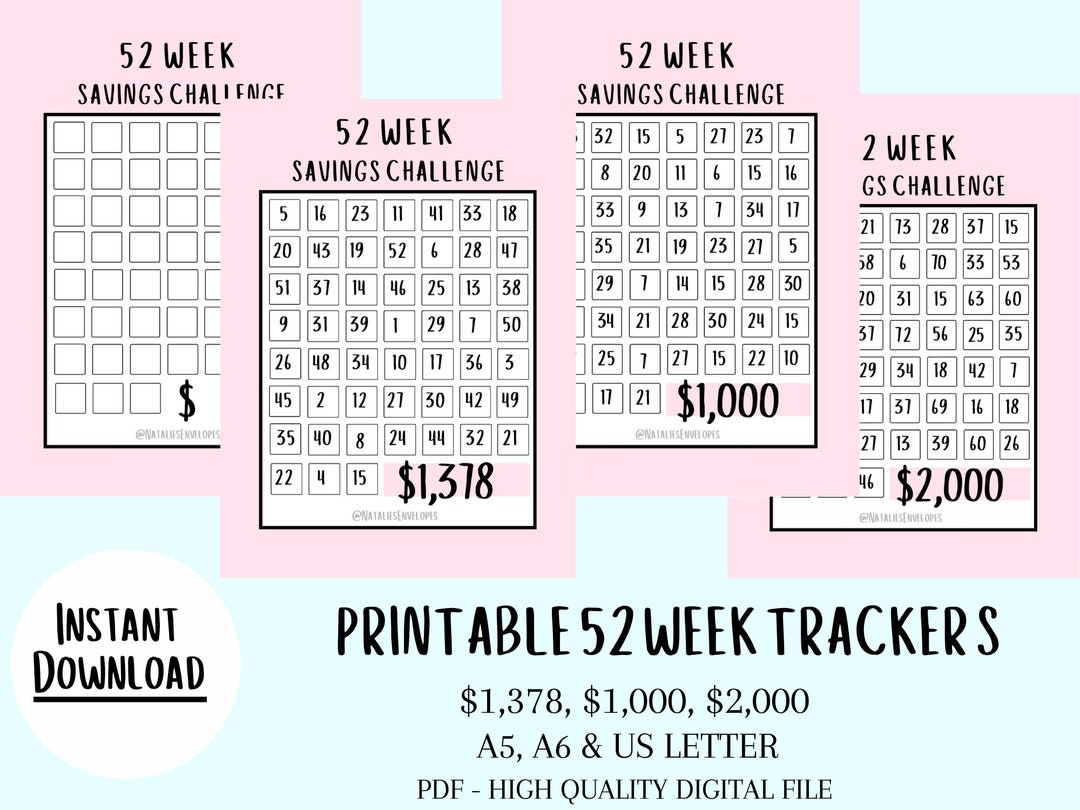 52 WEEK SAVINGS CHALLENGE L 52 Week Tracker L Digital Download L ...