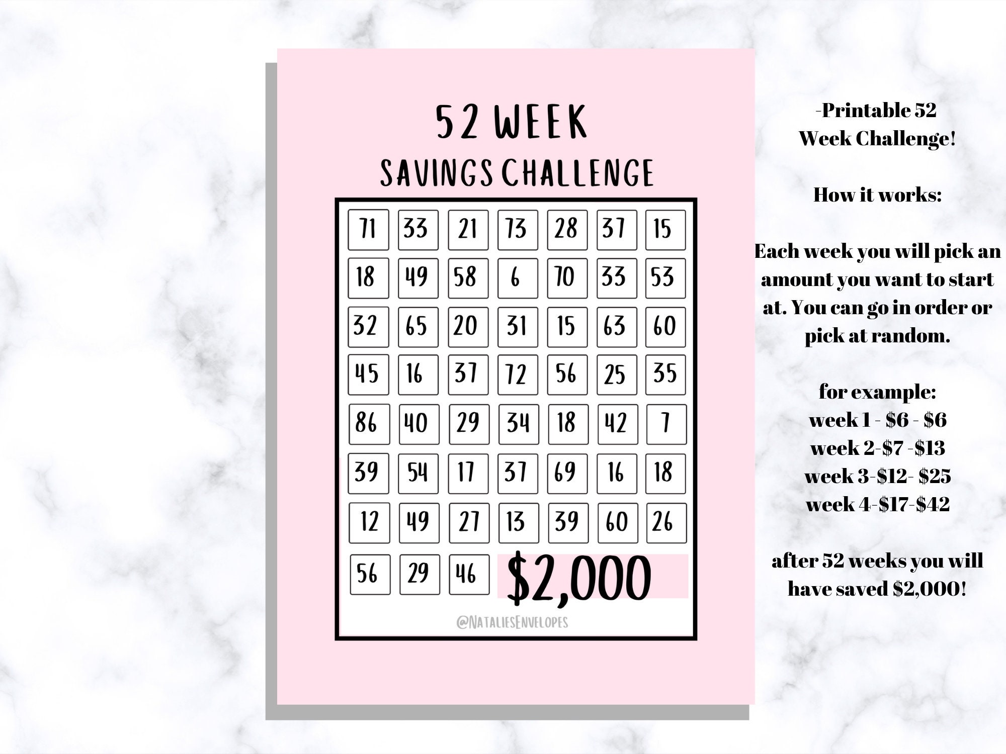 52 WEEK SAVINGS CHALLENGE L 52 Week Tracker L Digital Download L ...