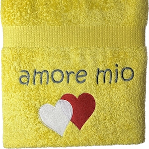 Double heart towel with name or saying, bath towel, guest towel, sauna towel, love, Valentine