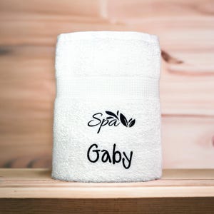 Towel, embroidered with spa and name, shower towel, guest towel, sauna towel, beautiful colors