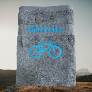 Bicycle towel embroidered with name, bath towel, guest towel, sauna towel, 4 sizes and beautiful colors