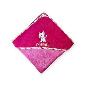 Cat hooded towel with name, 80x80 or 100 x 100 cm, various colors