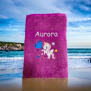 Unicorn towel embroidered with name, bath towel, guest towel, sauna towel, 4 sizes and beautiful colors