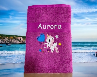 Serviette licorne brodée avec nom, serviette de douche, serviette d'invité, serviette de sauna, 4 tailles et belles couleurs
