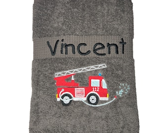 Fire engine towel embroidered with name, shower towel, guest towel, sauna towel, 4 sizes and beautiful colors