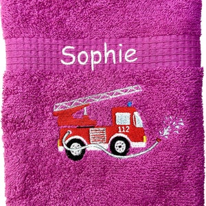 Fire engine towel embroidered with name, shower towel, guest towel, sauna towel, 4 sizes and beautiful colors Pink
