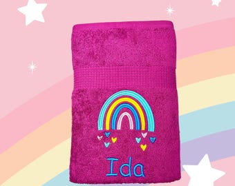 Rainbow towel embroidered with name, bath towel, kindergarten, sports