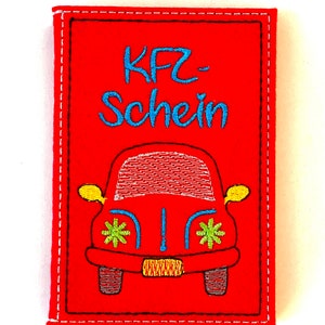 Lustige KFZ-Hülle aus Filz bestickt, Geschenk zum neuen Auto, Motorrad, Fahrrad, Roller oder Führerschein Auto von vorne