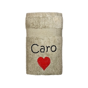 Heart towel embroidered with name, shower towel, guest towel, sauna towel, 4 sizes and beautiful colors