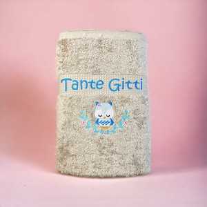 Owl towel embroidered with name, bath towel, guest towel, sauna towel, 4 sizes and beautiful colors