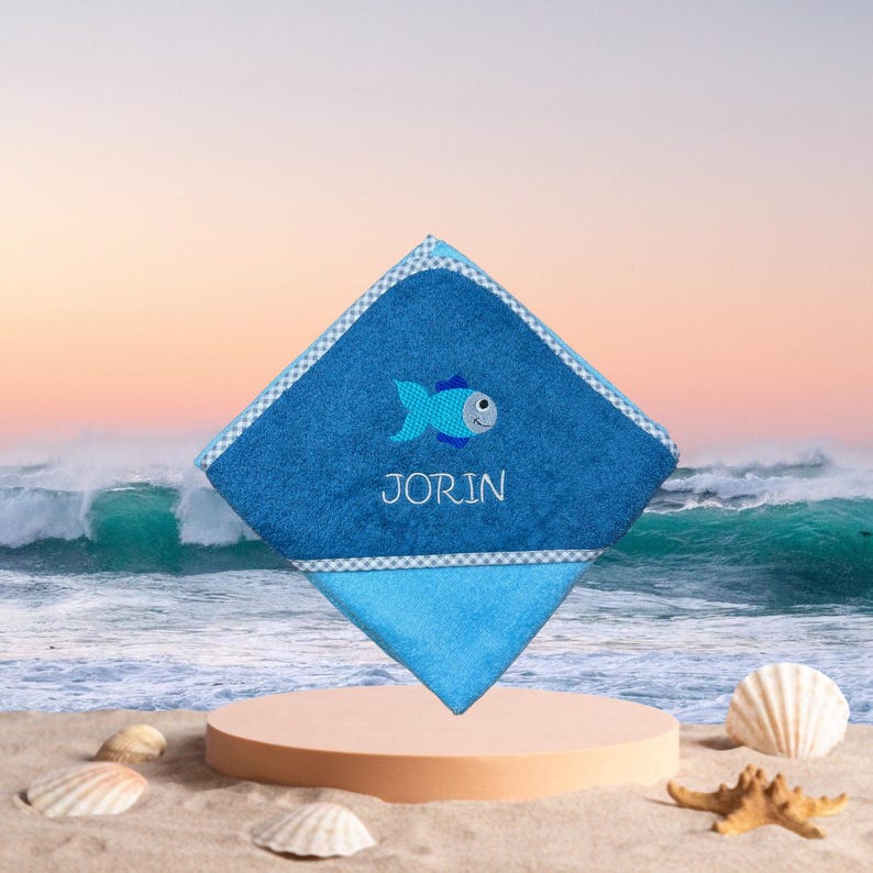 Fish Hooded Towel Embroidered With Name, 80 X 80 Cm, Various Colors Etsy