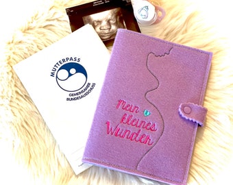 Mother's passport cover "My little miracle", felt embroidered, with inner compartments and push button, customizable