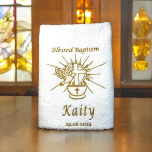 Blessed Baptism towel embroidered with name and date, bath towel, guest towel, sauna towel, christening towel