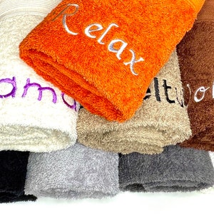 Bath towel 70 x 140 cm embroidered with your desired name or saying, various colours