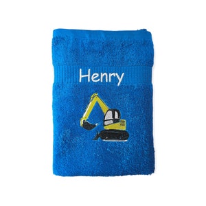 Towel embroidered with excavator and name, shower towel, guest towel, sauna towel, 3 sizes and beautiful colors