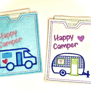 Grappige autohoes gemaakt van vilt geborduurd, cadeau aan de stacaravan of caravan