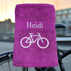 Bicycle towel embroidered with name, bath towel, guest towel, sauna towel, 4 sizes and beautiful colors