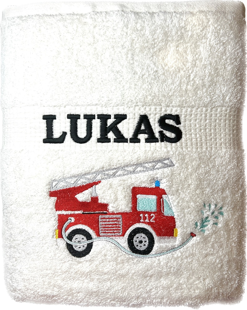 Fire engine towel embroidered with name, shower towel, guest towel, sauna towel, 4 sizes and beautiful colors Natur creme