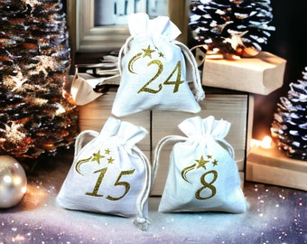 Advent calendar bags black or white with glitter