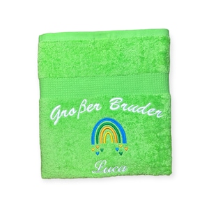 Big sister/brother towel with name and rainbow, bath towel, guest towel, sauna towel, beautiful colors