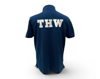 Polo THW, blu navy, ricamata in argento o giallo neon