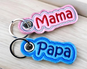 Keychain with name made of felt, individually embroidered