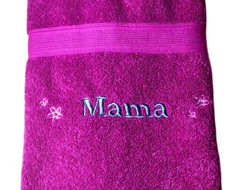 Shower towel 70 x 140 cm embroidered with your desired name 4 flowers, different colors are possible