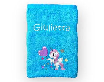 Einhorn Handtuch mit Name bestickt, Duschhandtuch, Gästehandtuch, Saunahandtuch, 3 Größen und schöne Farben