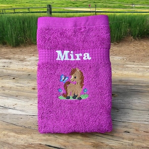 Horse towel embroidered with name, bath towel, guest towel, sauna towel, 4 sizes and beautiful colors