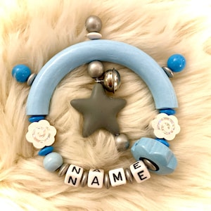 Gripping ring with name, bell and star, various colors, wood