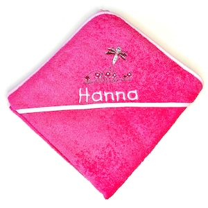 Hooded towel with name 100 x 100 cm, embroidered. Very nice and personal gift for babies and children Pink/Schmetterling