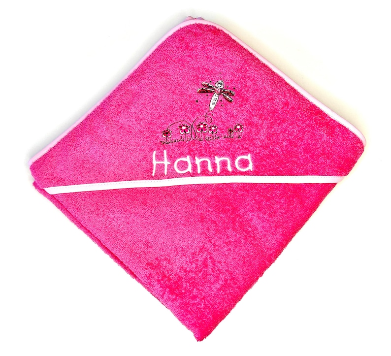 Hooded towel with name 100 x 100 cm, embroidered. Very nice and personal gift for babies and children Pink/Schmetterling