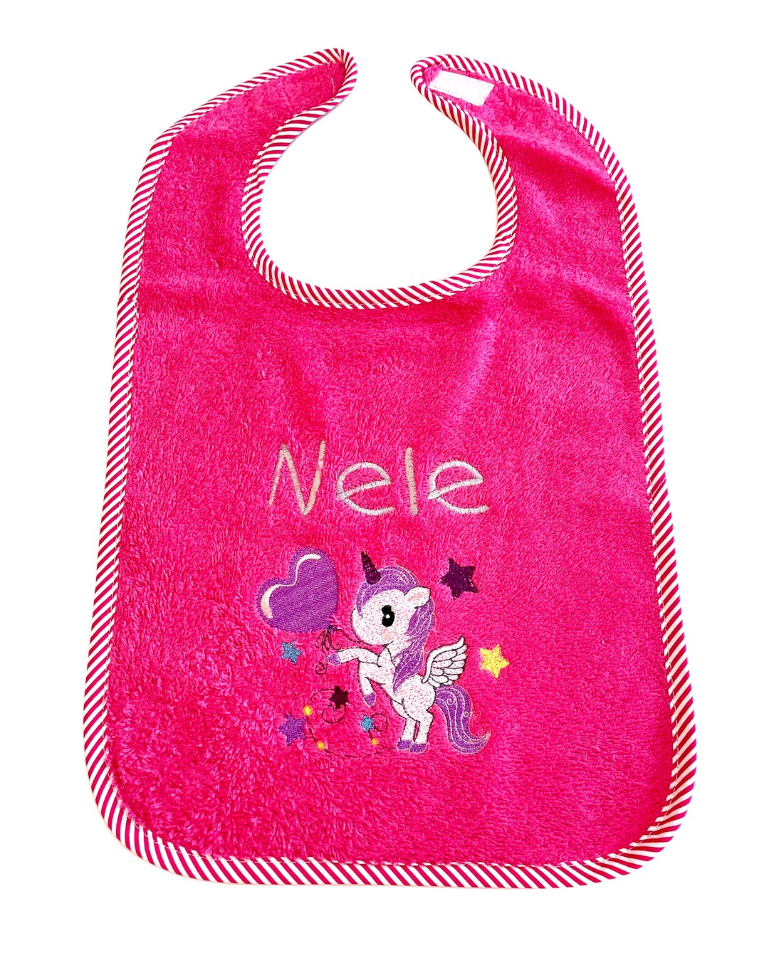 Terry Cloth Bib, Embroidered With Motif and Name, With Velcro or to Tie