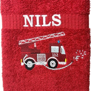 Fire engine towel embroidered with name, shower towel, guest towel, sauna towel, 4 sizes and beautiful colors Red