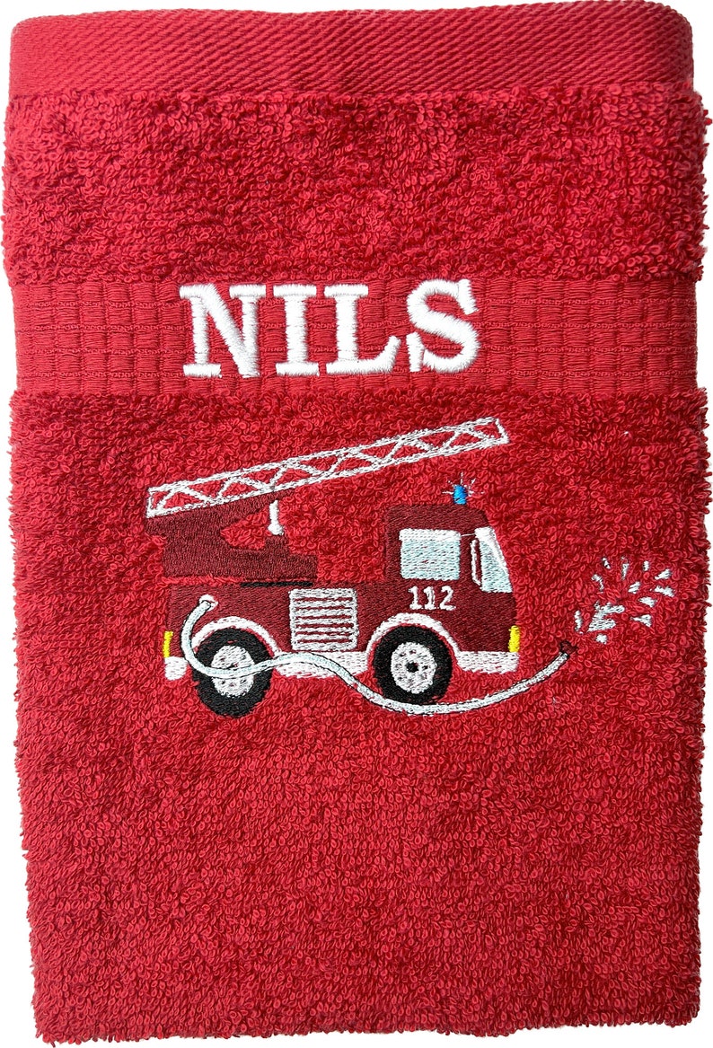 Fire engine towel embroidered with name, shower towel, guest towel, sauna towel, 4 sizes and beautiful colors Red