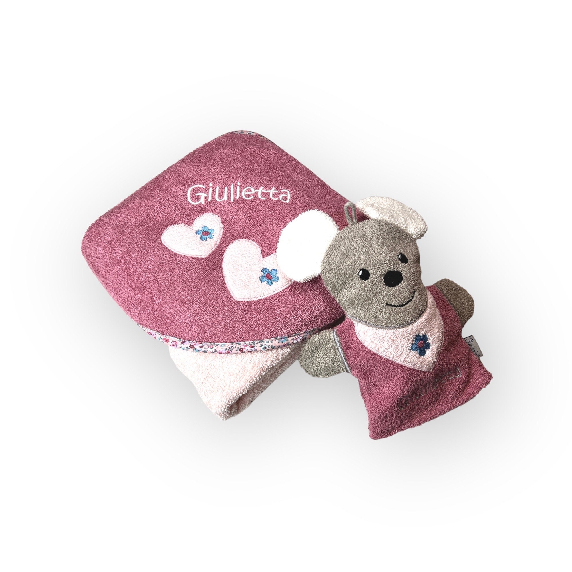 Hooded towel and play wash mitt with name, Sterntaler, Emmi, Mabel