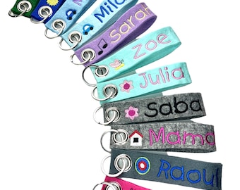 Keychain with name and picture made of felt, individually embroidered