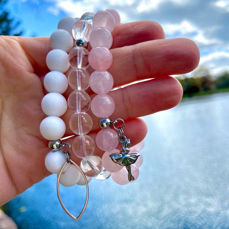 White Agate Ballerina Ballet Bracelet Dance Bracelet Ballet Gifts Ballerina Charm Rose Quartz Ballerina Bracelet Clear Quartz