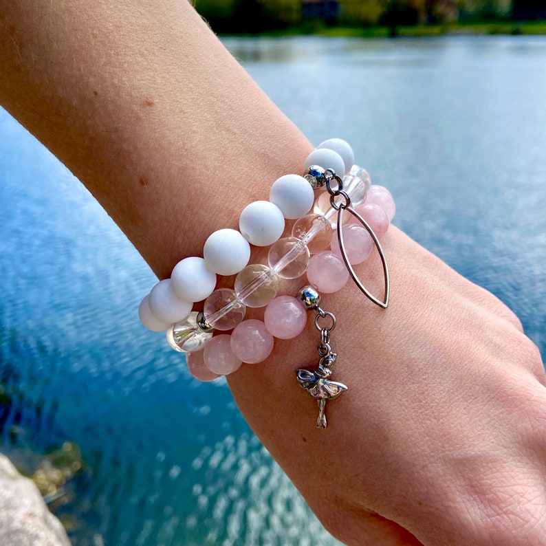 White Agate Ballerina Ballet Bracelet Dance Bracelet Ballet Gifts Ballerina Charm Rose Quartz Ballerina Bracelet Clear Quartz