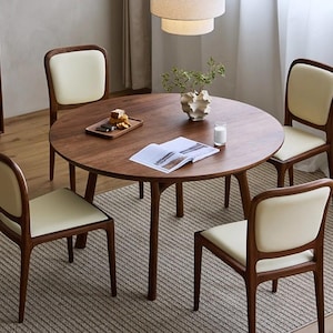 Black Walnut Round Dining Table, Solid Wood Table, Mid Century Nordic Dining Room Furniture, Walnut Dining Table