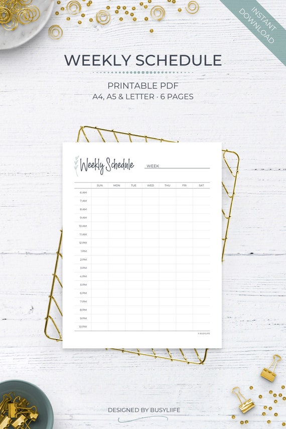 weekly schedule planner daily planner printable hourly etsy