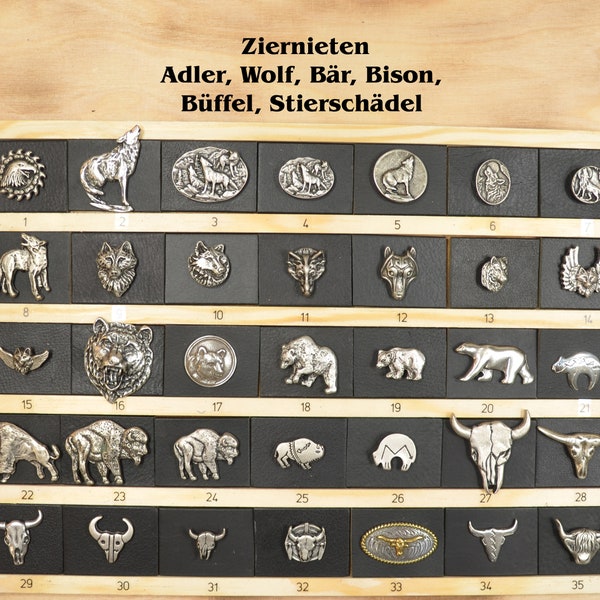 Ziernieten5: Adler, Bär, Wolf, Bison, Büffel ,Stierkopf