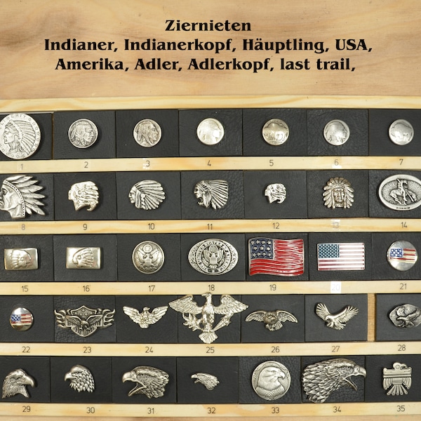 Ziernieten4: Indianer, Indianerkopf, five cent, Münze, Häuptling, USA, Adler, Amerika, last trail, Thunderbird, Donnervogel