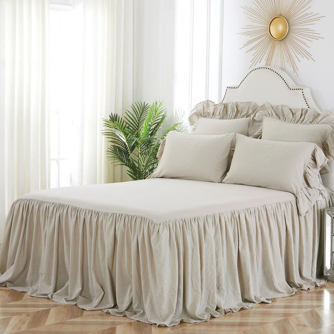 Decorative Linen Bedspread With Ruffles Set of 3 Bedspread Etsy