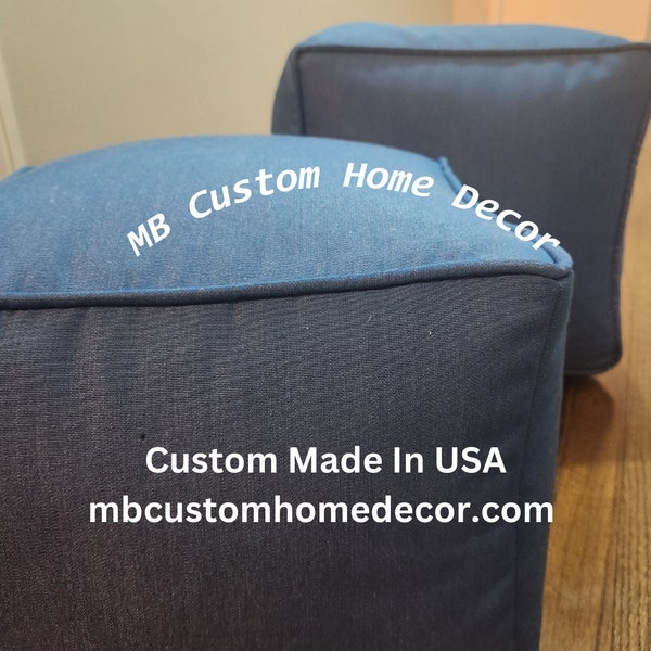 Sunbrella outdoor cushions, Sunbrella custom ottoman and throw pillows, Custom sizes available, Sunbrella pouf