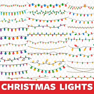 May include: A collection of colorful Christmas light strings in various designs. The lights are in a variety of shapes and colors, including red, green, blue, yellow, and purple. The text "CHRISTMAS LIGHTS" is displayed in white on a red banner.