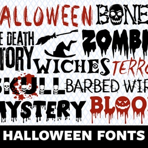 Halloween lettertype eng lettertype Spooky lettertype bloed lettertype terreur lettertype heksen lettertype zombie lettertype bundel Halloween lettertypen Cricut silhouet SVG-bestanden