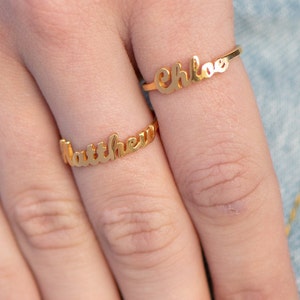 Two is Better Than One Name Ring | Oak and Luna | 14K Gold, Vermeil, Silver | Personalized Name Script Ring | Jewelry Gift for Mother&#39;s Day