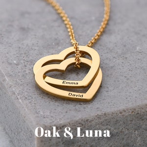 Personalized Love Locked Two Hearts Minimalist Pendant Necklace• Gold Silver Interlocking Heart Jewelry for Her Mom • Mother's Day Gift